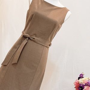 Ellie Tahari Beige Sheath Dress with tie waist.